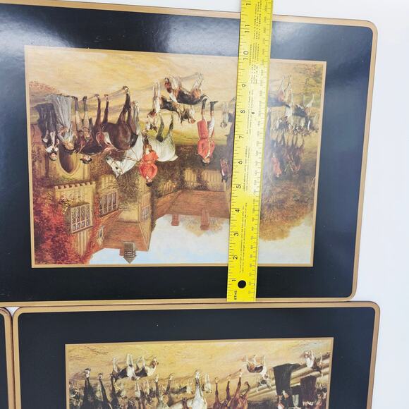 3pc Pimpernel Tally Ho Black Hunt Hounds Meet Table Cork Placemats England XL - Picture 9 of 10